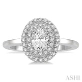 3/4 Ctw Round & Oval Cut Diamond Ladies Engagement Ring with 1/2 Ctw Oval Cut Center Stone in 14K White Gold